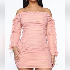 Elegant Pink Off-Shoulder Ruched Dress